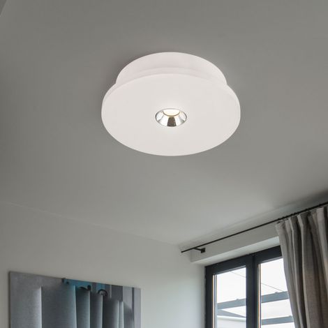 Plafoniera in gesso bianco per cucina moderna, lampada da soffitto cromata, LED 4W 200Lm bianco caldo, PxH 16x4,5 cm