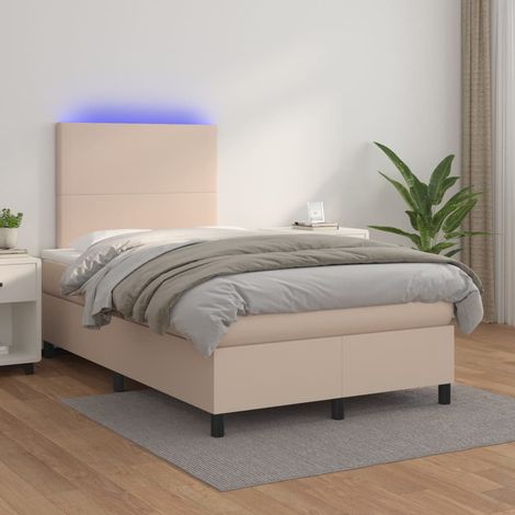 Lit Adulte,Sommier tapissier avec matelas et LED,Lit double- Cappuccino 120x200 cm Similicuir DETHB22176 (1/5)