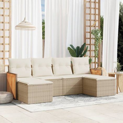 Set Divano da Giardino 6 pz con Cuscini Beige in Polyrattan vidaXL (1/5)