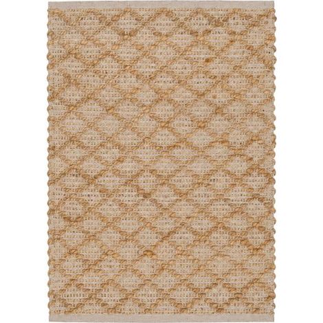 Tapis de Sol rectangulaire en Jute et Coton Naturel Tissé Motif Losanges, coloris naturel - Longueur 90 x Largeur 60 cm (1/3)