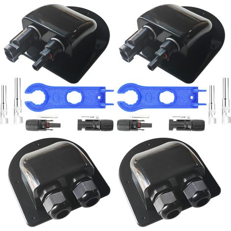 Set di 2 pressacavi in ABS impermeabile per ingresso cavi solari, set di 2 pressacavi per tetto solare con doppia scatola di giunzione per ingresso cavi, colore nero