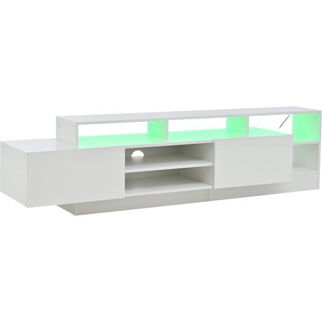 Mueble TV moderno 190 x 40 x 48,5 cm, hasta 70", blanco brillo, LED MODENUIT (1/5)