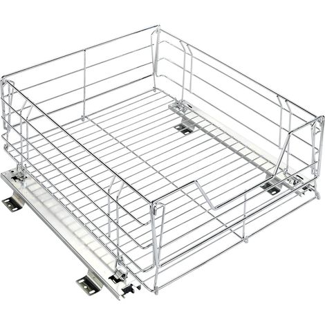 Tiroir Coulissant Cuisine pour Placard Maxi Aménagement intérieur Placard sur roulettes Espace Rangement supplémentaire Acier 50x23x50 cm Chromé (1/4)