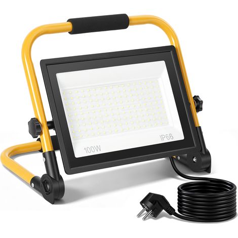 TolleTour Foco LED de obra 100W blanco frío 6500K IP66 lámpara de trabajo con soporte y cable 3m para jardín balcón exterior (1/5)