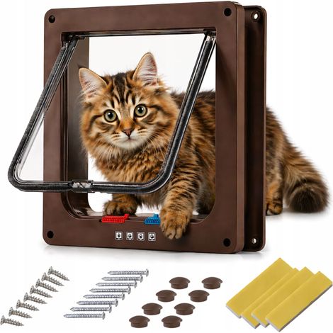 Porta a battente a doppia anta per cani e gatti con sportello XL a 4 vie, marrone (1/5)