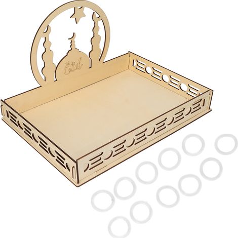 Plateau en bois pour desserts Ramadan, ornements islamiques pour table de fête Eid, fournitures de fête musulmanes (1/5)