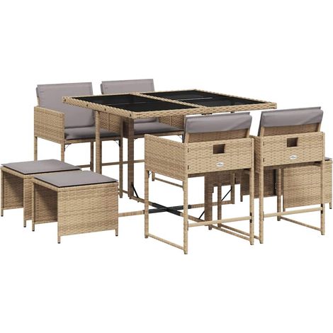Maison Exclusive - 9-tlg. Garten-Essgruppe mit Kissen Beigemischu