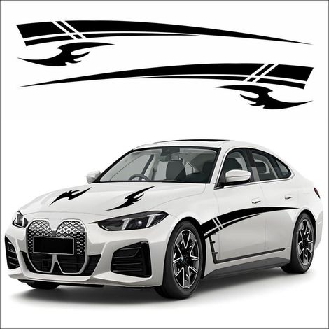 Autocollants Racing Stripes pour Carrosserie Voiture SUV Camion Noir 4 Pièces (1/5)