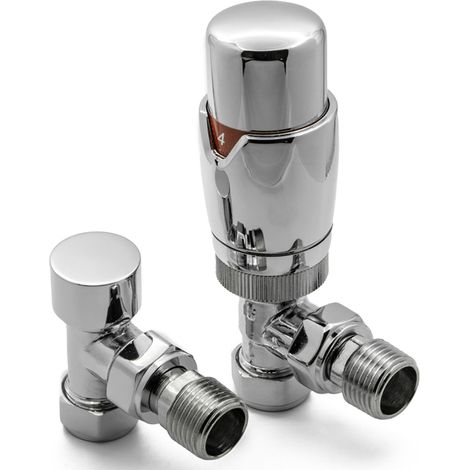 Reina Modal TRV Angled Radiator Valve and LockShield Chrome (1/3)