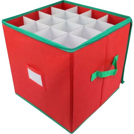 Boite De Rangement Pour Ornements De Noel - 64 Compartiments - Diviseurs Repliables - 4 Bac Amovibles - Etui Zippé En Oxford 600D - Rouge (1/5)