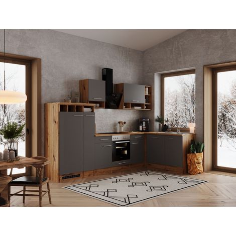 Küche Küchenzeile Leerblock Winkelküche Eiche Grau Hilde 310x172 cm Respekta
