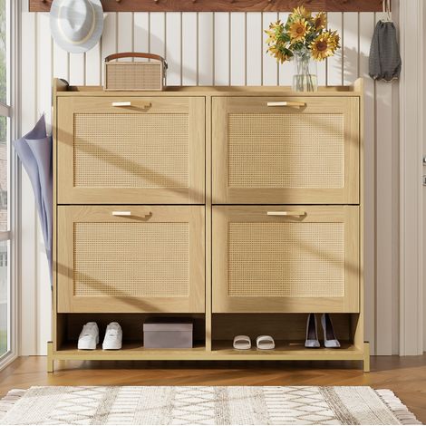 MEUBLIV Mobile portascarpe 4 ante in MDF rovere chiaro con ripiano superiore (1/5)