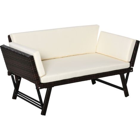 Polyrattan Gartensofa 2 Sitzer klappbar Gartenmöbel Loungesofa mit Armlehnen Stahl Braun 129x63x67 cm für Terrasse & Balkon
