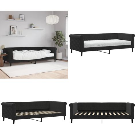 Tagesbett mit Matratze Schwarz 90x200 cm Samt - Schlafsofa - Sofa mit Matratze (1/5)