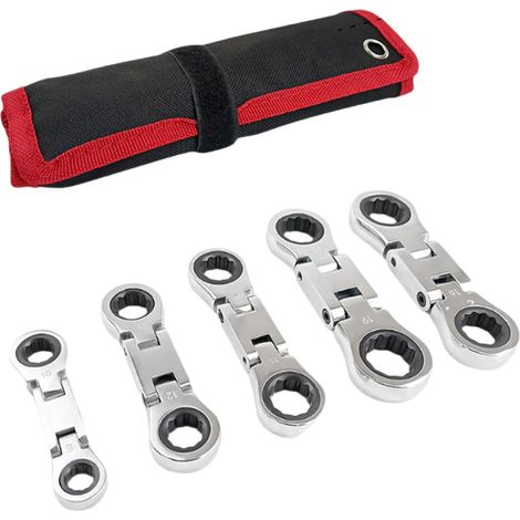 Lot de 5 clés à cliquet à double tête pivotante avec mécanisme à 72 dents - Construction en métal antidérapante (1/5)