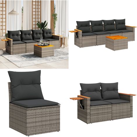 5-tlg. Garten-Sofagarnitur mit Kissen Grau Poly Rattan - Gartenmöbel - Sofasatz - Rattan Möbel - Outdoor Möbel - Balkonmöbel - Home & Living (1/5)