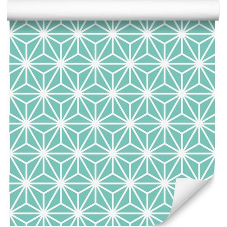 Carta da parati con motivo geometrico menta e bianco per soggiorno e camera da letto 50x1000 cm (1/5)