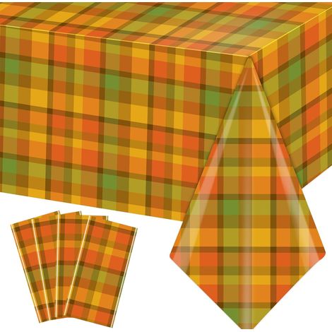 Lot de 4 nappes, plastique, motif feuilles érable citrouille, 274x137 cm, fête automne Thanksgiving (1/5)