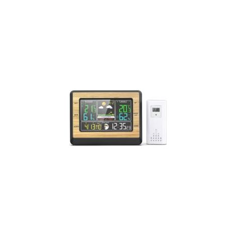 6-Zoll-LCD-Wetterstation, kabellos für drinnen und draußen, Temperatur-/Feuchtigkeitsalarm, Schlummerfunktion, Sensor, geeignet für Büro und Kinderzimmer, Gelb – Crezuo