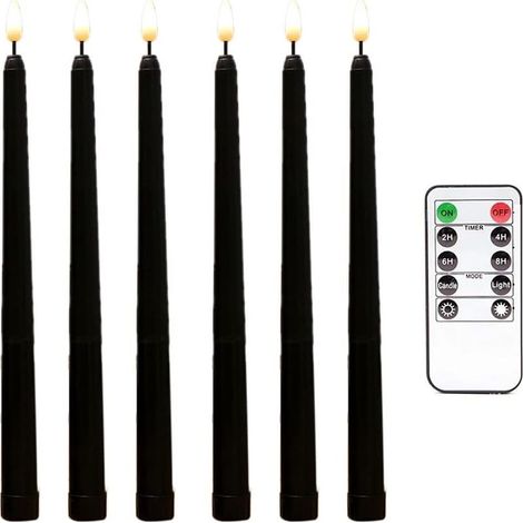 6 Pièces Séries Bougies Coniques Noires Sans Flamme Scintillantes avec Minuterie à Distance à 10 Touches,Bougies de Fenêtre de Chandeliers à Led à Piles (1/5)