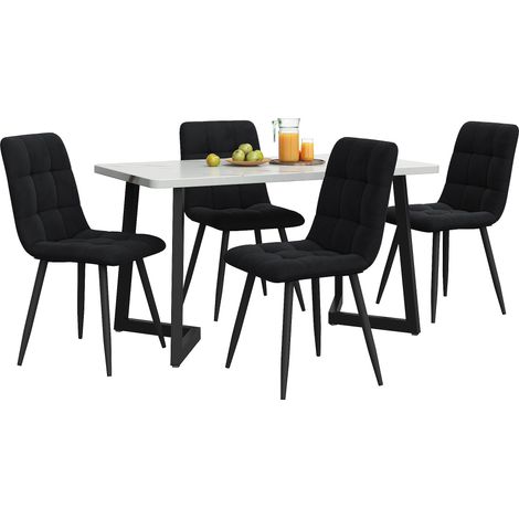 Table à manger rectangulaire avec 4 chaises velours noir,ensemble moderne pour cuisine et pieds de table noirs. (1/5)