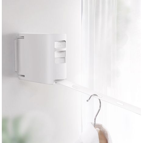 Étendoir à linge invisible rétractable carré blanc, sans perçage, boucle de ceinture, résistant au vent et antidérapant, convient aux balcons et aux salles de bains. (1/5)