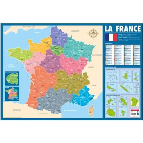 Poster pédagogique - Carte de la France administrative - 52x76cm - A afficher - Bouchut