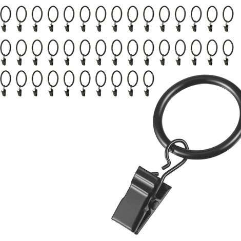 40 Pièces Anneaux Rideaux avec Clip, Clips de Rideau Anneaux Diamètre Intérieur 32 mm, Multifonction Anneau Rideau Pince Noir, pour Salle De Bain, Chambre, Cuisine (1/5)