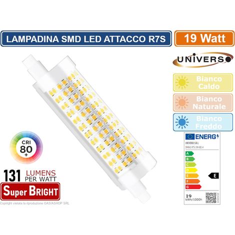 UNIVERSO R7S-19W-001 LAMPADINA LED R7S 19W TUBOLARE 118MM SMD 2500 LUMEN 3000K 4000K-6500K - Colore Luce:Bianco Naturale (1/2)