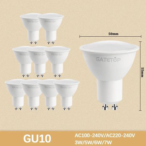 (GU10 120°C, Blanc froid 6000K) 10 mini ampoules LED à haut flux lumineux, sans scintillement, adaptées à l'éclairage des pièces de la maison.