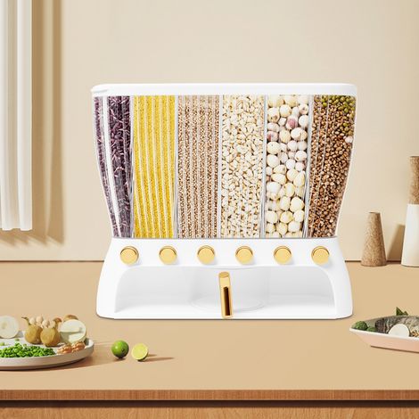 YISSALE – Distributeur d'aliments secs transparent à six grilles Distributeur de riz Stockage dans la cuisine avec trémie à riz (1/5)
