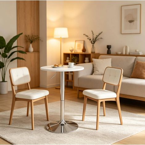 Table haute réglable 60 cm MDF métal blanc ronde HAVRYA (1/4)