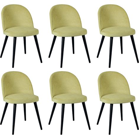 MOLLY - Lot de 6 Chaises Tissu Jaune Piètement Bois Massif