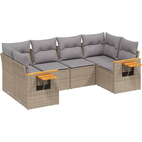 vidaXL Salon de jardin avec coussins 6 pcs beige résine tressée (1/5)