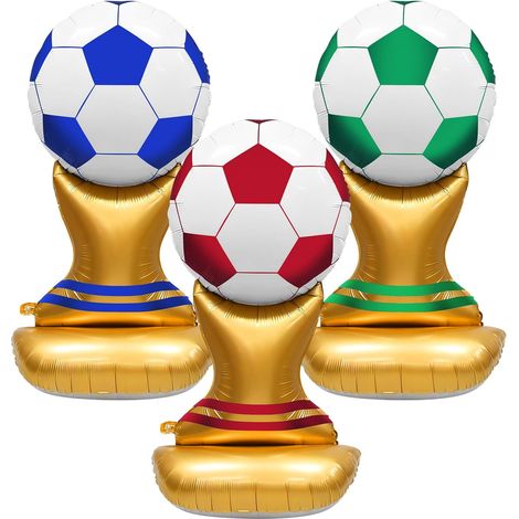 Set di 3 grandi palloni da calcio in lamina, decorazioni per feste di compleanno a tema calcistico, kit di palloncini decorativi per feste sportive, adatto per uso interno ed esterno. (1/5)