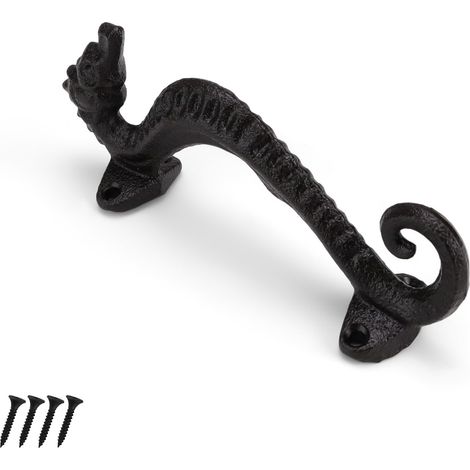 Maniglia per porta scorrevole in ghisa, maniglia per porta da fienile vintage 17 x 4 x 6,5 cm, con viti per porte di mobili, armadi, porte da giardino