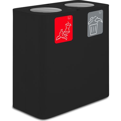 Pattumiera Sistema di Raccolta Rifiuti 77x38xh80 cm in Acciaio 3 Scomparti Nero (1/2)