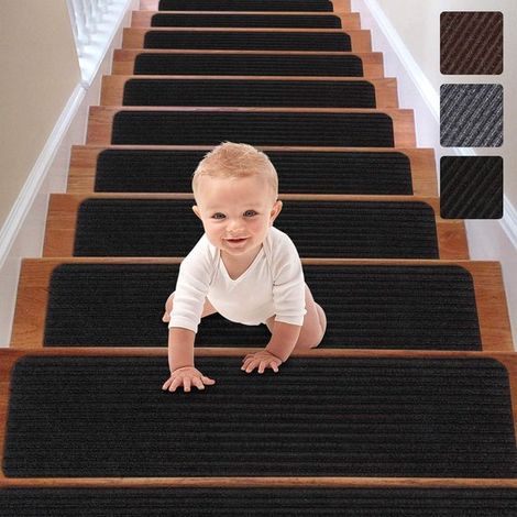 Rutschfeste Spielfeldmatten für Holztreppen – 15 Stück (8" x 30") schwarze Treppenmatten, sicher für Kinder und Hunde (1/5)
