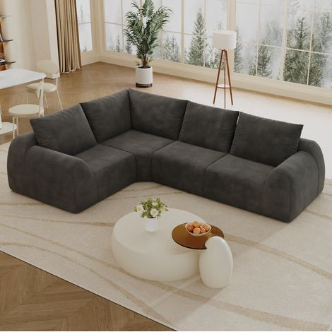 Canapé d'angle 267x200x85 cm en tissu gris foncé, gain de place pour salon FloraGrace (1/5)