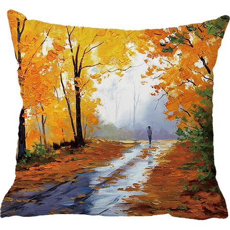 Housse de coussin élégante pour canapé, motif forêt automnale (1/5)