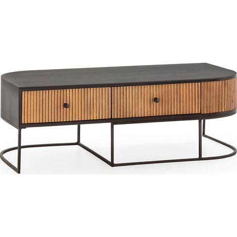Meuble TV 2 tiroirs 120x60x40 cm en manguier et métal - HANDIZ