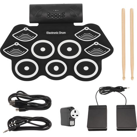Tapis de batterie électronique portable Bluetooth, fonction d'enregistrement, double haut-parleur, prise UK 100-240V (1/5)