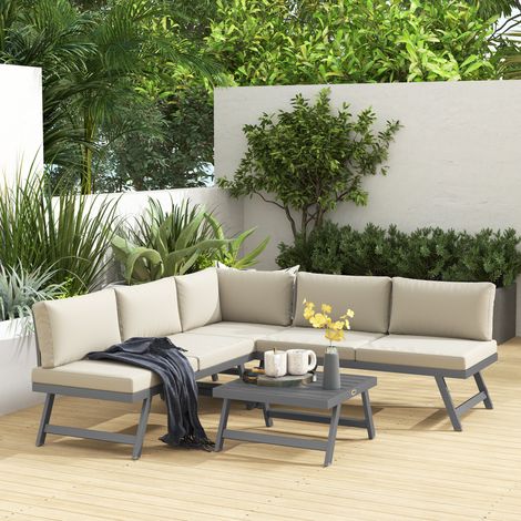 Ensemble de salon de jardin d'angle avec canapé extensible, ensemble 4 pièces comprenant 2 bancs, 1 fauteuil d'angle et 1 table basse