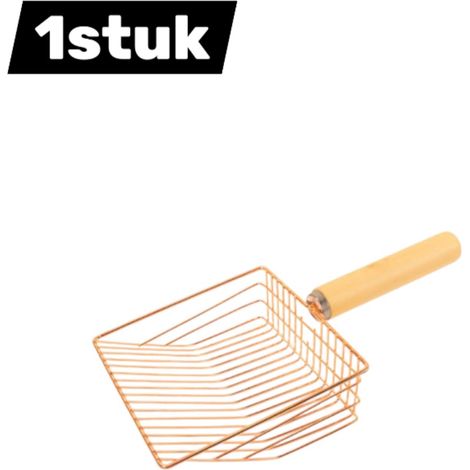 Pelle à litière pour chat extra large en acier inoxydable avec manche en bois et tamis fin pour tous types de litière couleur or rose (1/4)
