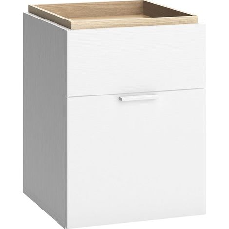 CALICOSY - Chevet 2 tiroirs blanc et plateau bois - 4you (1/5)