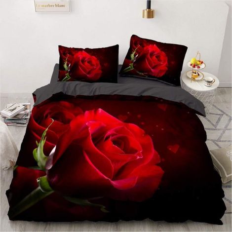 Bettwäsche-Set 200x220cm mit Rosenmuster, 2 Kissenbezüge 80x80cm, Microfaser