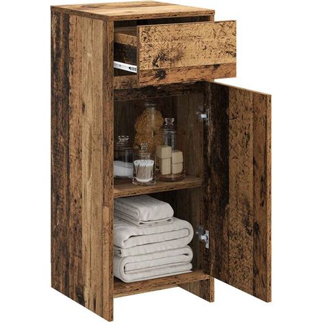 Meuble de Salle de Bain Rétro en Bois, 35 x 36.5 x 85 cm - Meuble Vasque Vintage avec Rangements, Style Rustique pour WC ou Entrée (1/5)