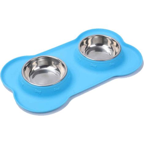 Gamelles pour chiens (lot de 2) en acier inoxydable avec tapis antidérapant en silicone anti-déversement + pour nourrir les chiens de petite, moyenne et grande taille, les chats et les chiots (M, bleu (1/5)