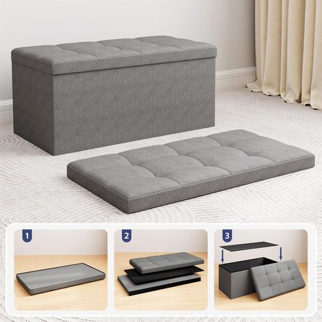 Foldable Storage Ottoman, Storage Bench with Lid, for Bedroom & Living Room, 76 x 38 x 38 cm LIGHT GREY