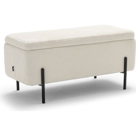 Drawer – Banc coffre enfant en tissu bouclette et métal L100cm – Rangement pratique – Design scandinave – Blanc (1/5)